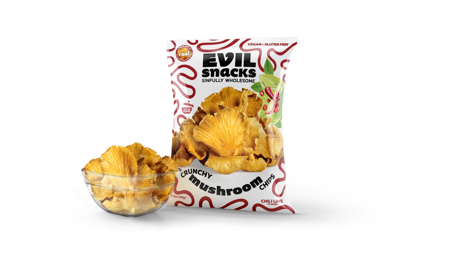 EVIL SNACKS - Crunchy Mushroom Chips Sriracha Lime Flavor, 2oz