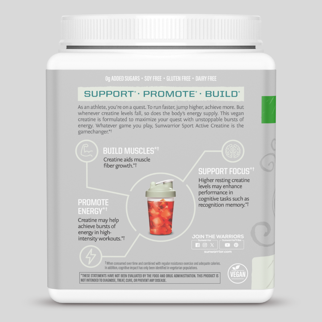 Sunwarrior - Unflavored Active Creatine Drink Powder - Vegan, 600 grams