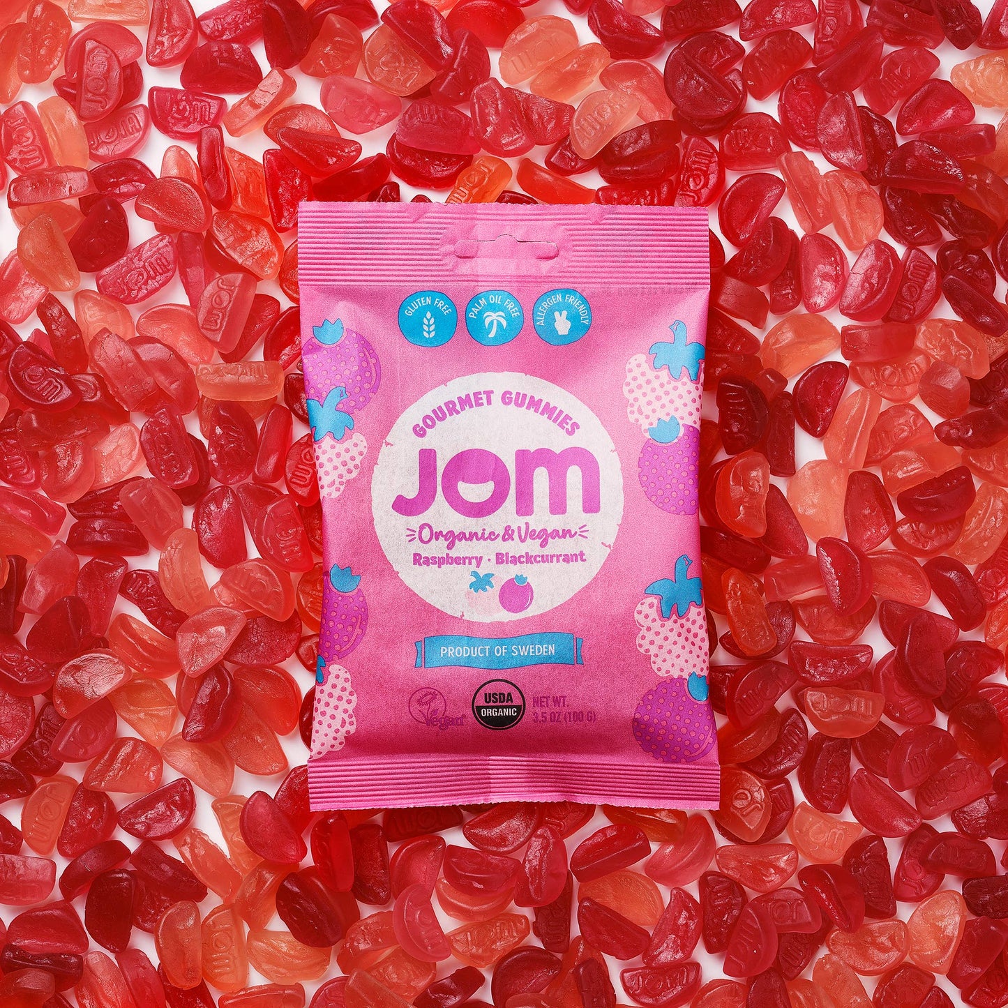 JOM - Swedish Organic and Vegan Raspberry & Blackcurrant Gummies