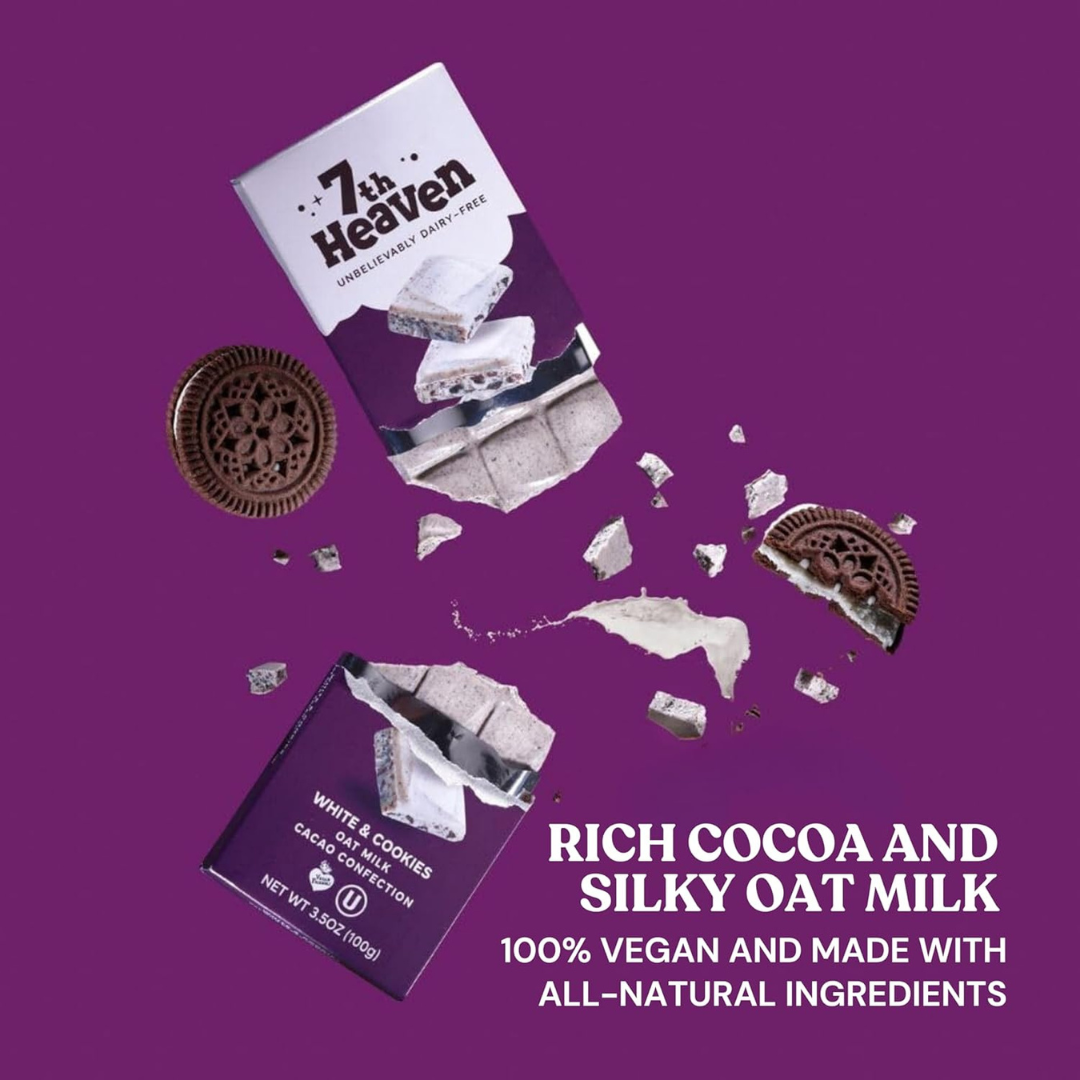 7th Heaven Chocolate - Vegan Oat White Chocolate Bar: White Cocoa & Cookies, Kosher