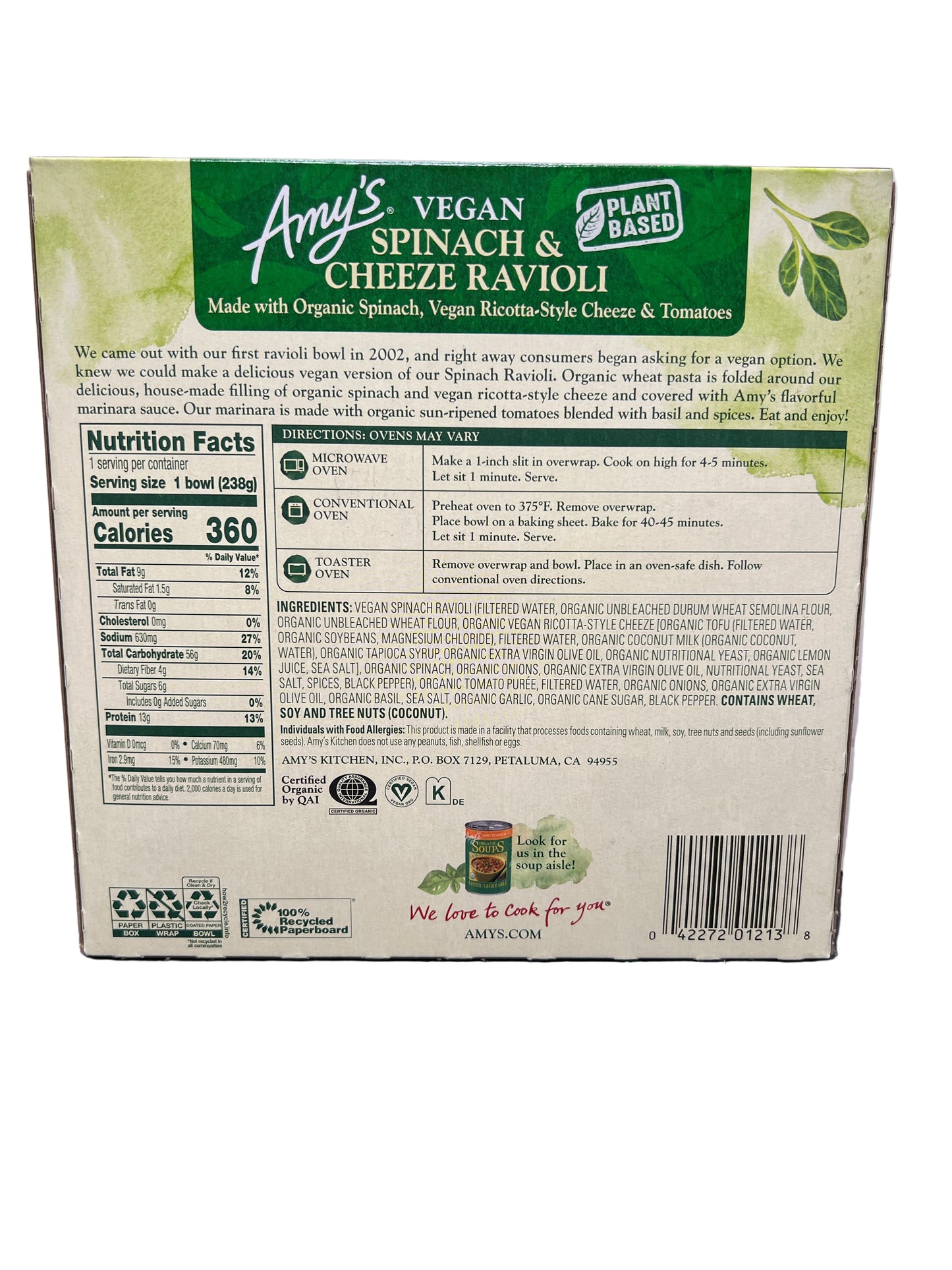 Amy's Vegan Spinach & Cheeze Ravioli