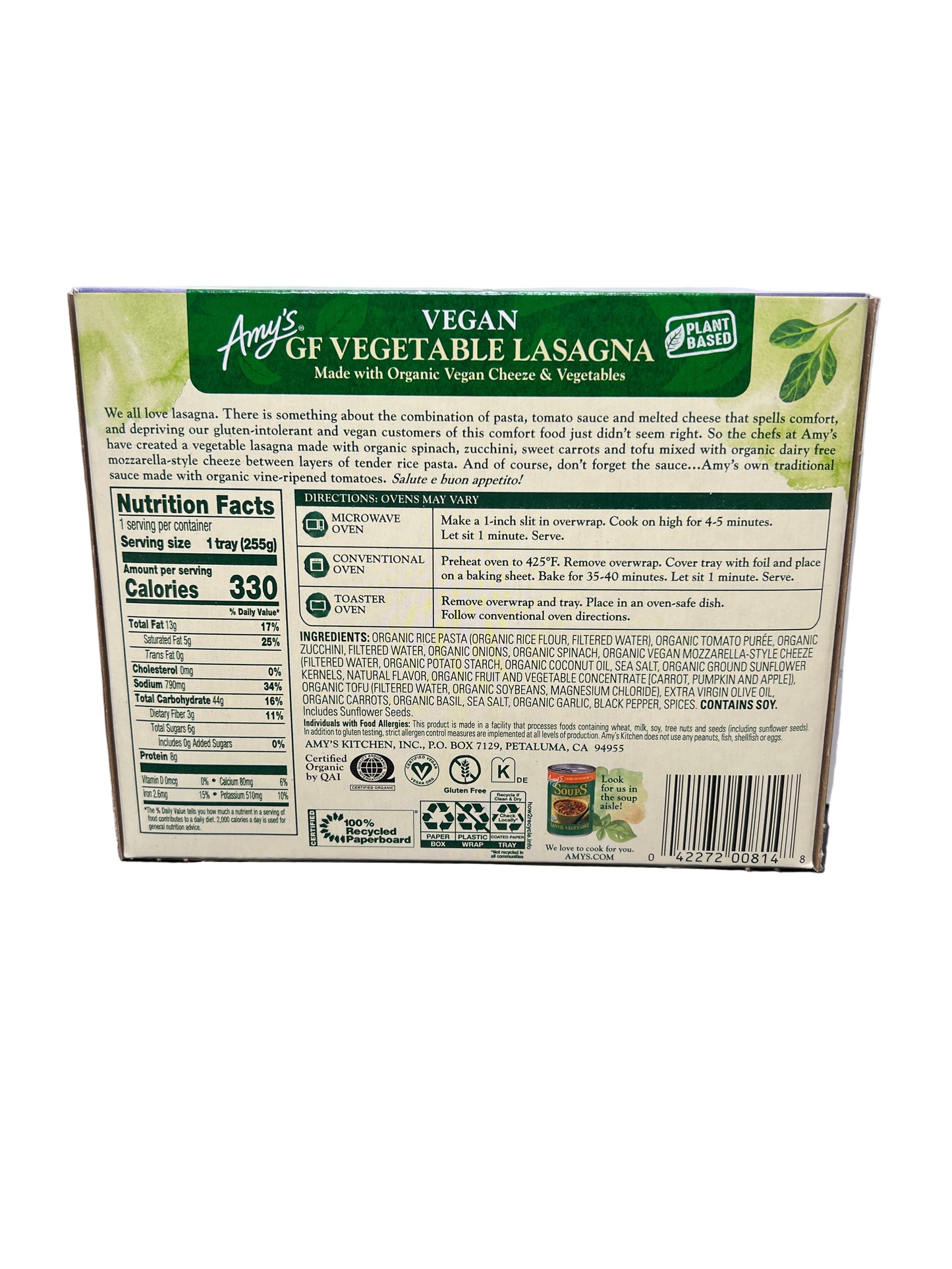 Amy's - Vegan GF Vegetable Lasagna