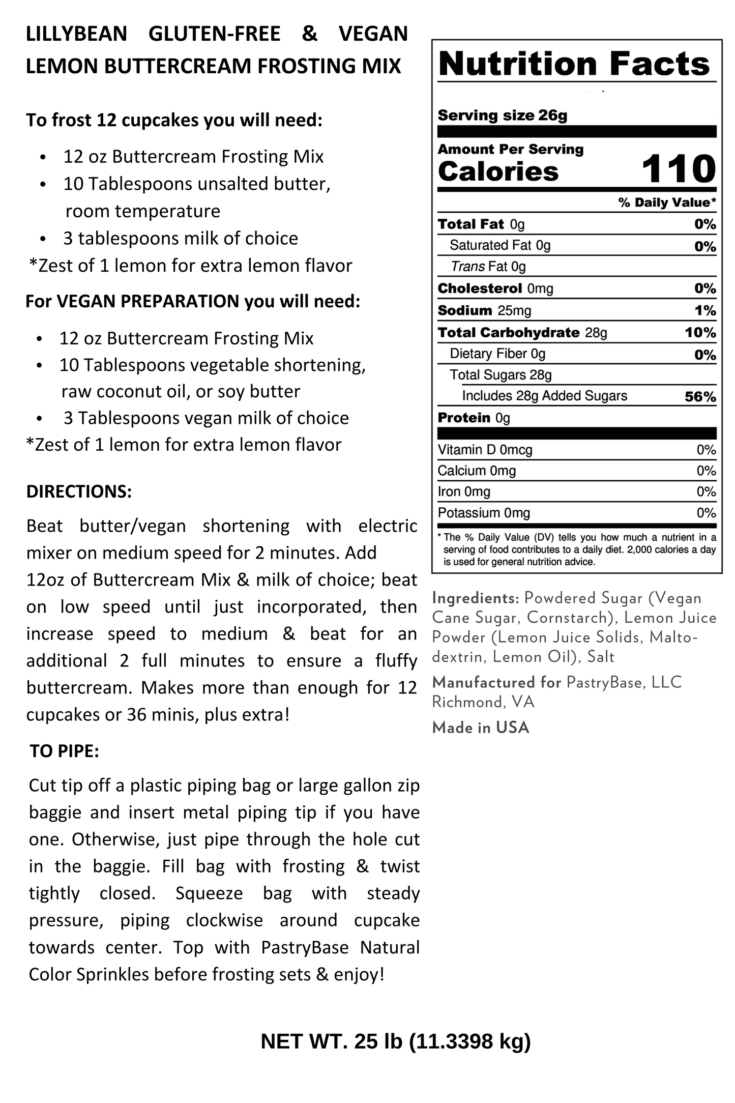 LillyBean Baking - Lemon Buttercream Frosting Mix (Vegan & Gluten-Free)