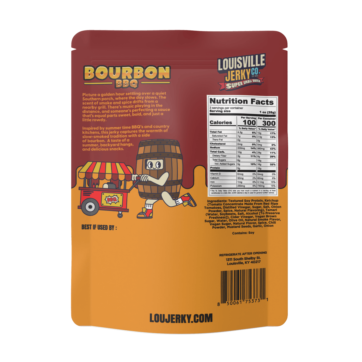 Louisville Brands - Vegan & Plant Based Small Batch Bourbon BBQ Jerky 3 oz