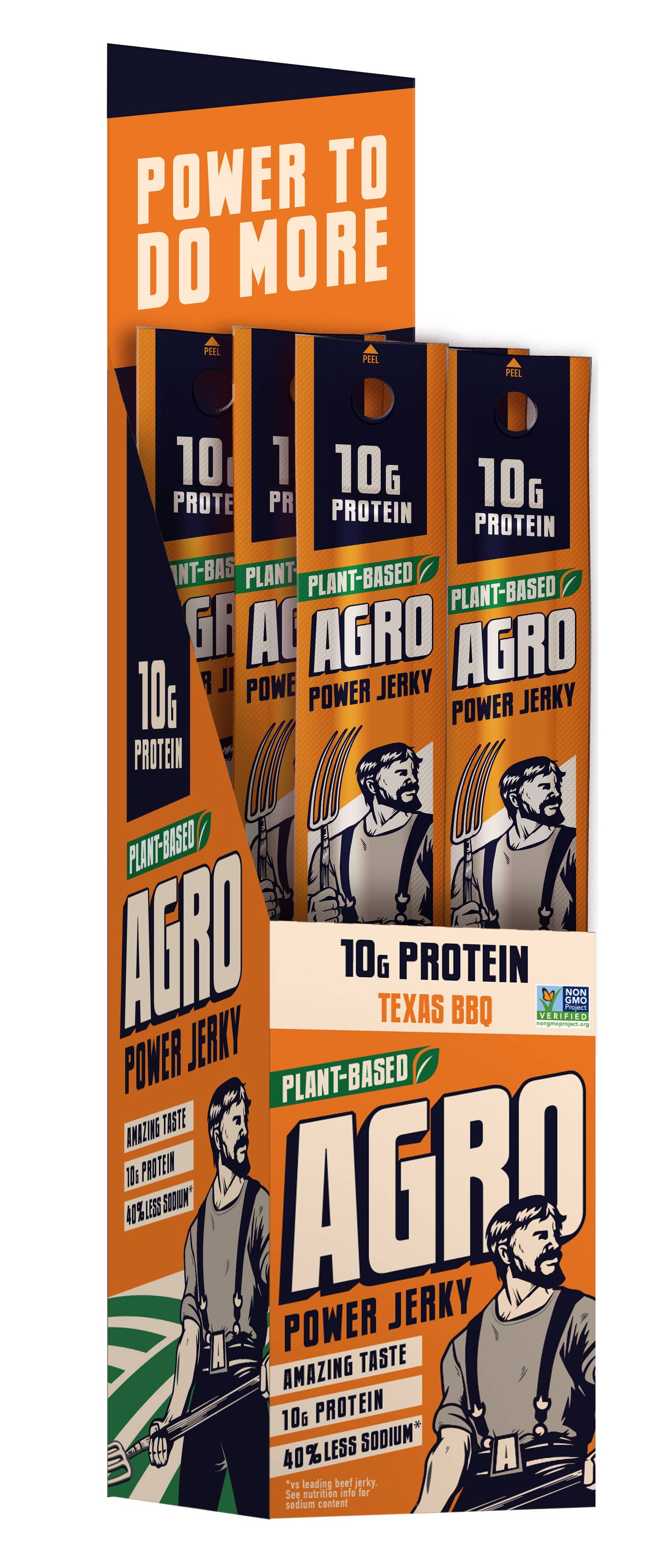 AGRO POWER Jerky - AGRO POWER Sticks - Vegan - Texas BBQ (Caddy of 16 x 1oz)