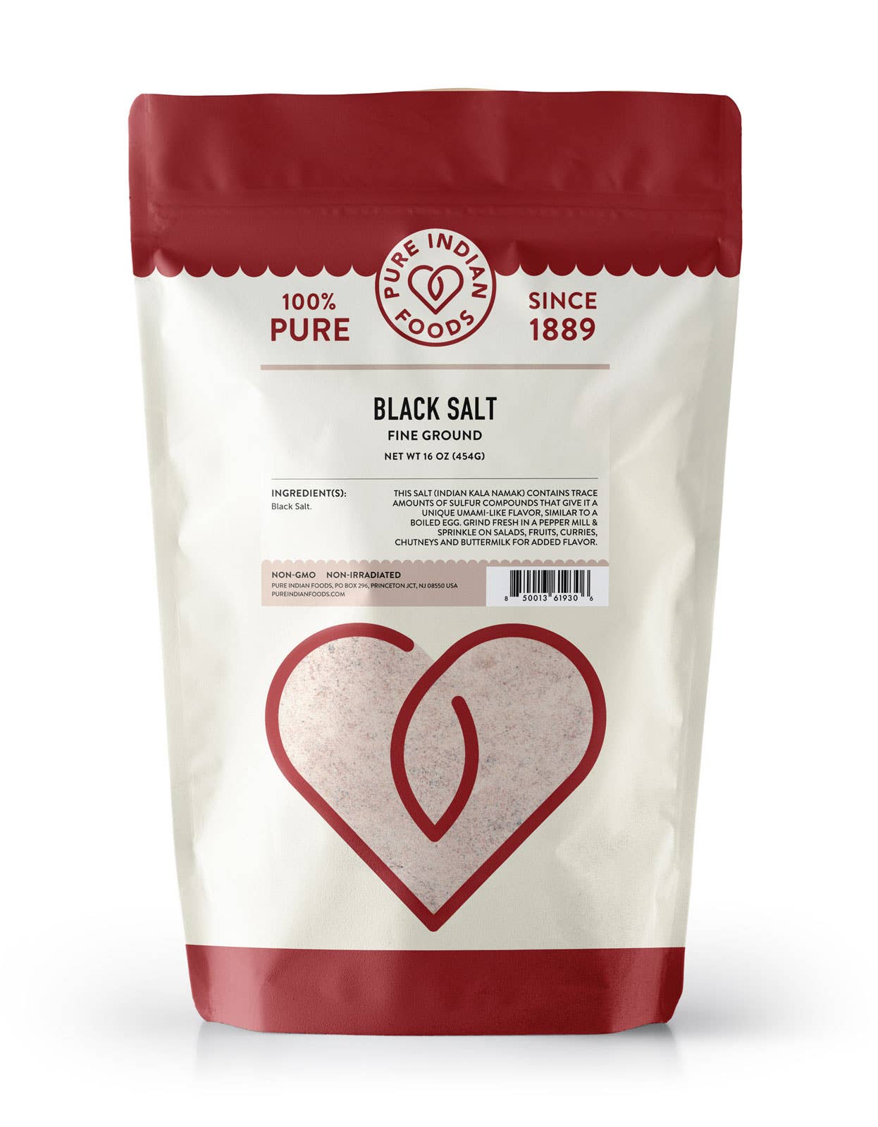 Pure Indian Foods - Black Salt (Indian Kala Namak), Fine Ground: 4.5 oz Glass Bottle