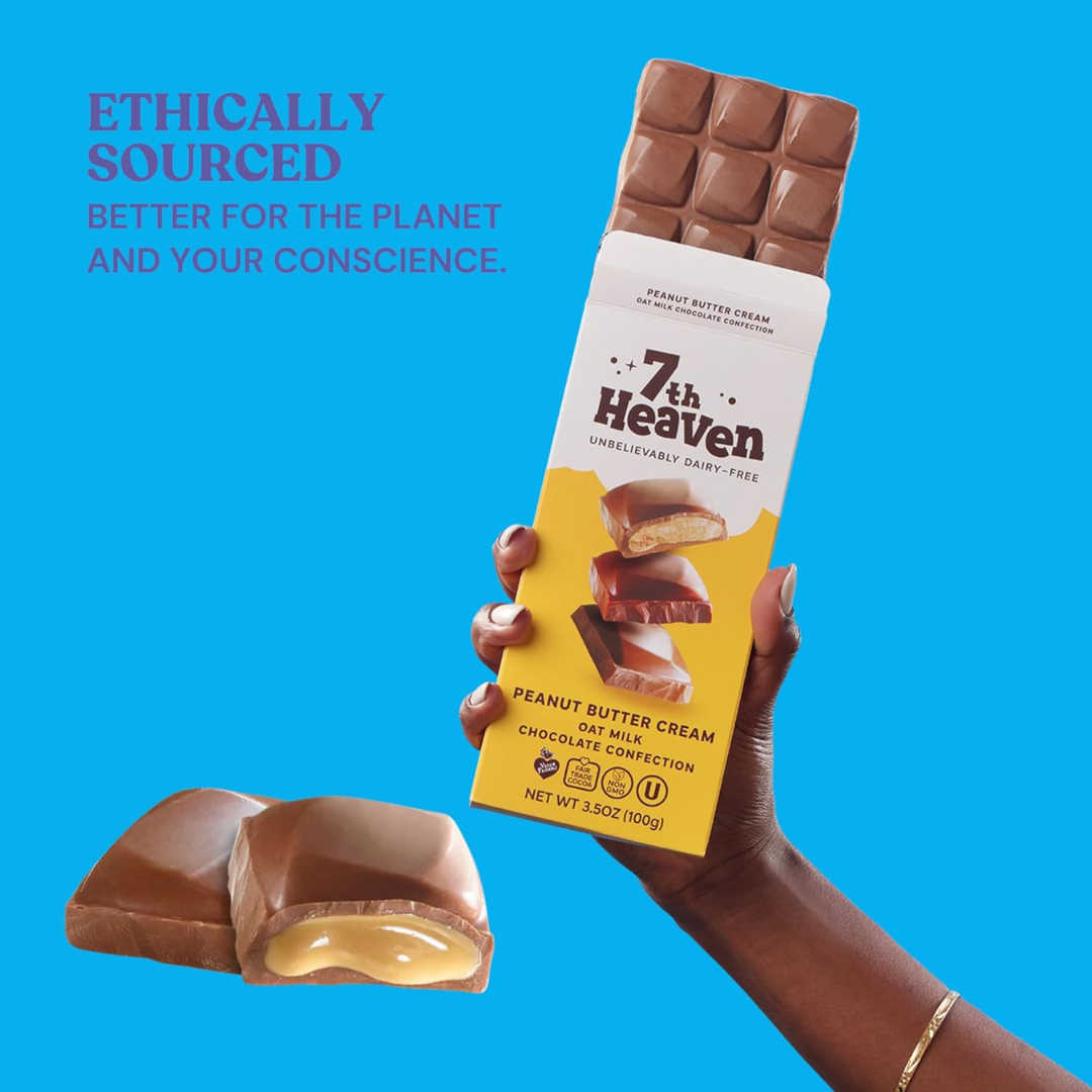 7th Heaven Chocolate - Vegan Oat Milk Chocolate Bar: Peanut Butter Cream, Non-Dairy