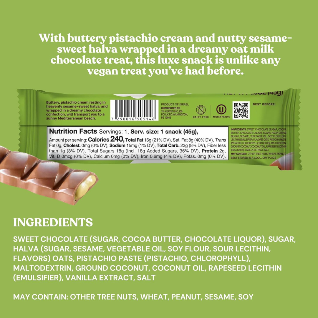 7th Heaven Chocolate - Vegan Oat Milk Chocolate Bar - Pistachio & Halva