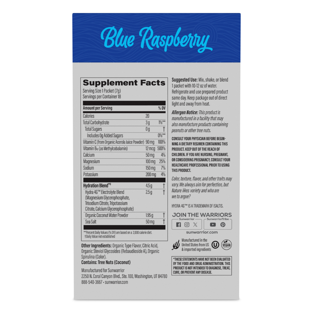 Sunwarrior - Blue Raspberry Active Hydration Sticks - 18 Sticks