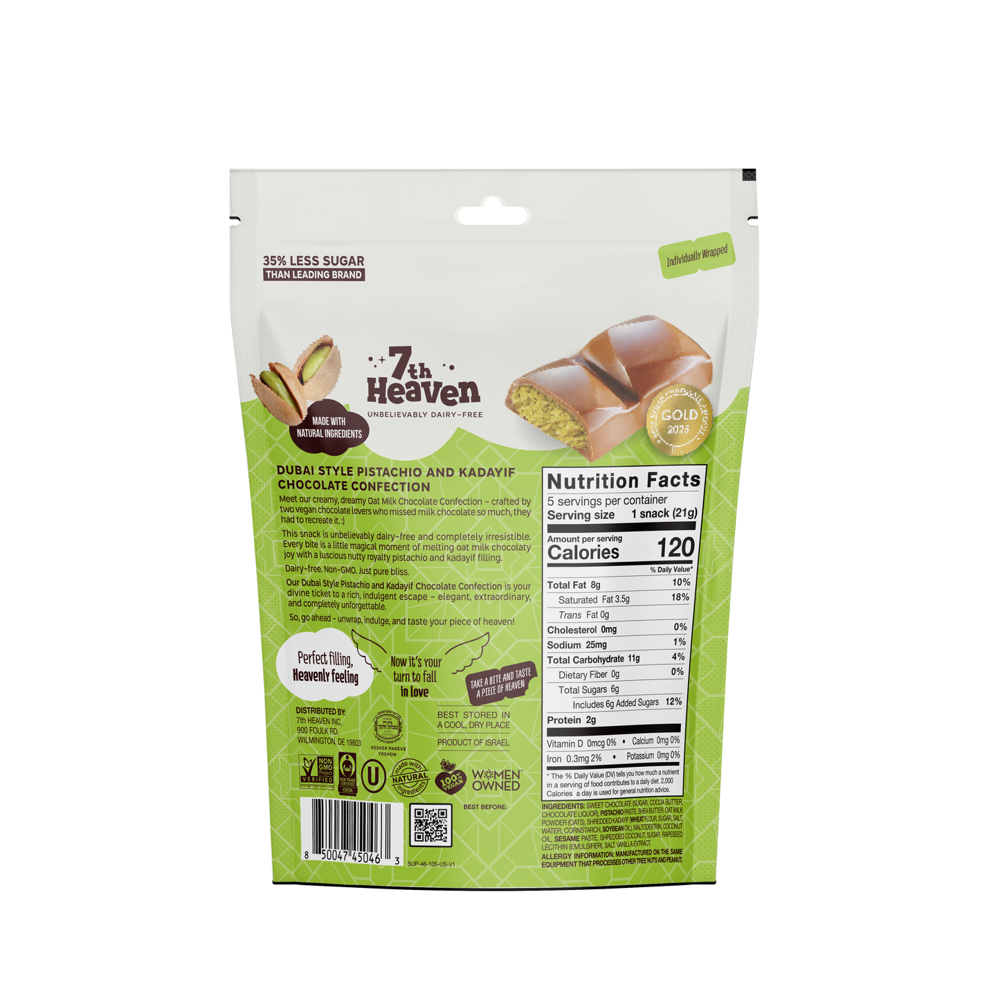 7th Heaven Chocolate - Oat Milk Dubai Style Pistachio and Kadayif Minis Pouch Vegan