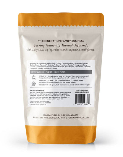Pure Indian Foods - OnePot Lentil Soup, Single Pack, Ready-to-Cook, Certified Organic: No. 6 - Yellow Split Moong Daal + Our Family Spice Blend