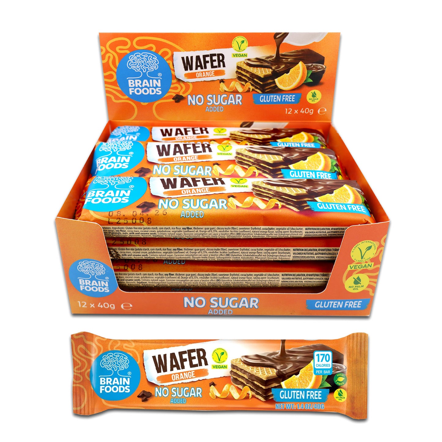 Wilton Mettler LLC - BRAIN FOODS Gluten Free Vegan Chocolate Coated Orange Wafers