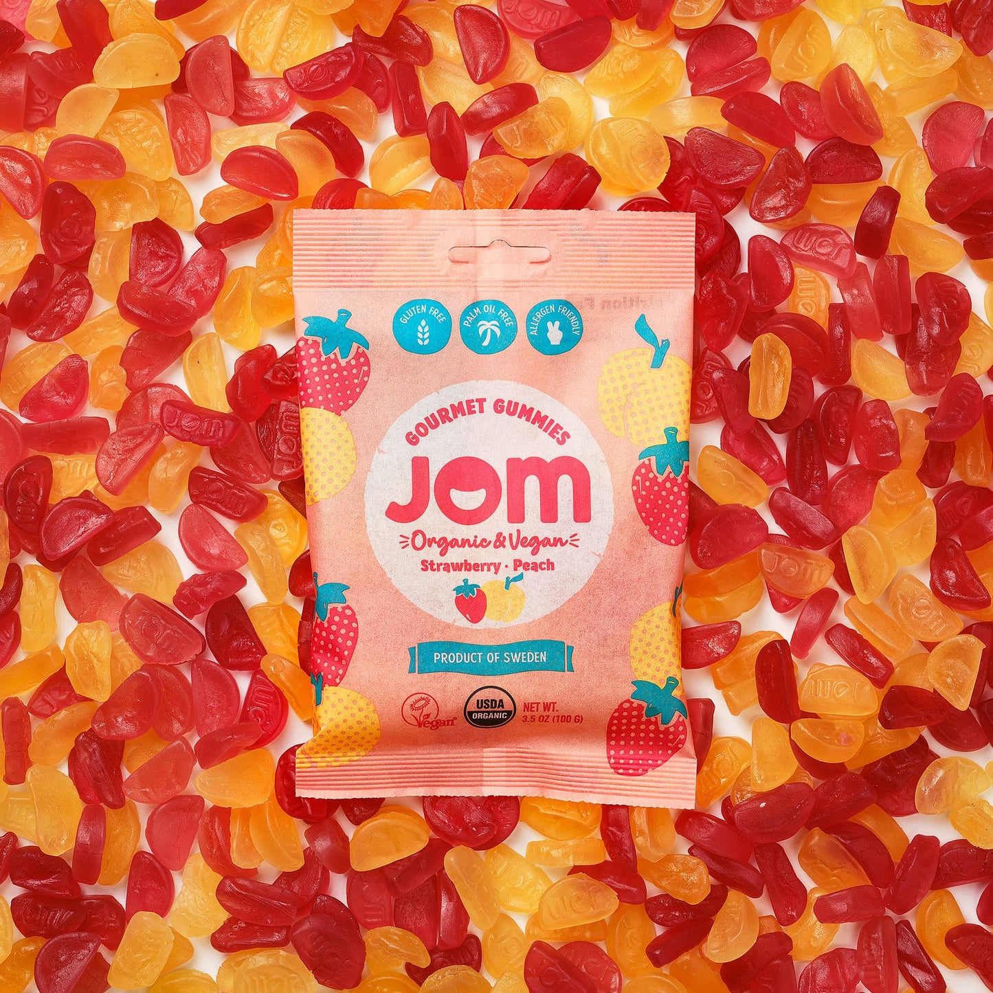 JOM - Swedish Organic and Vegan Strawberry & Peach Gummies