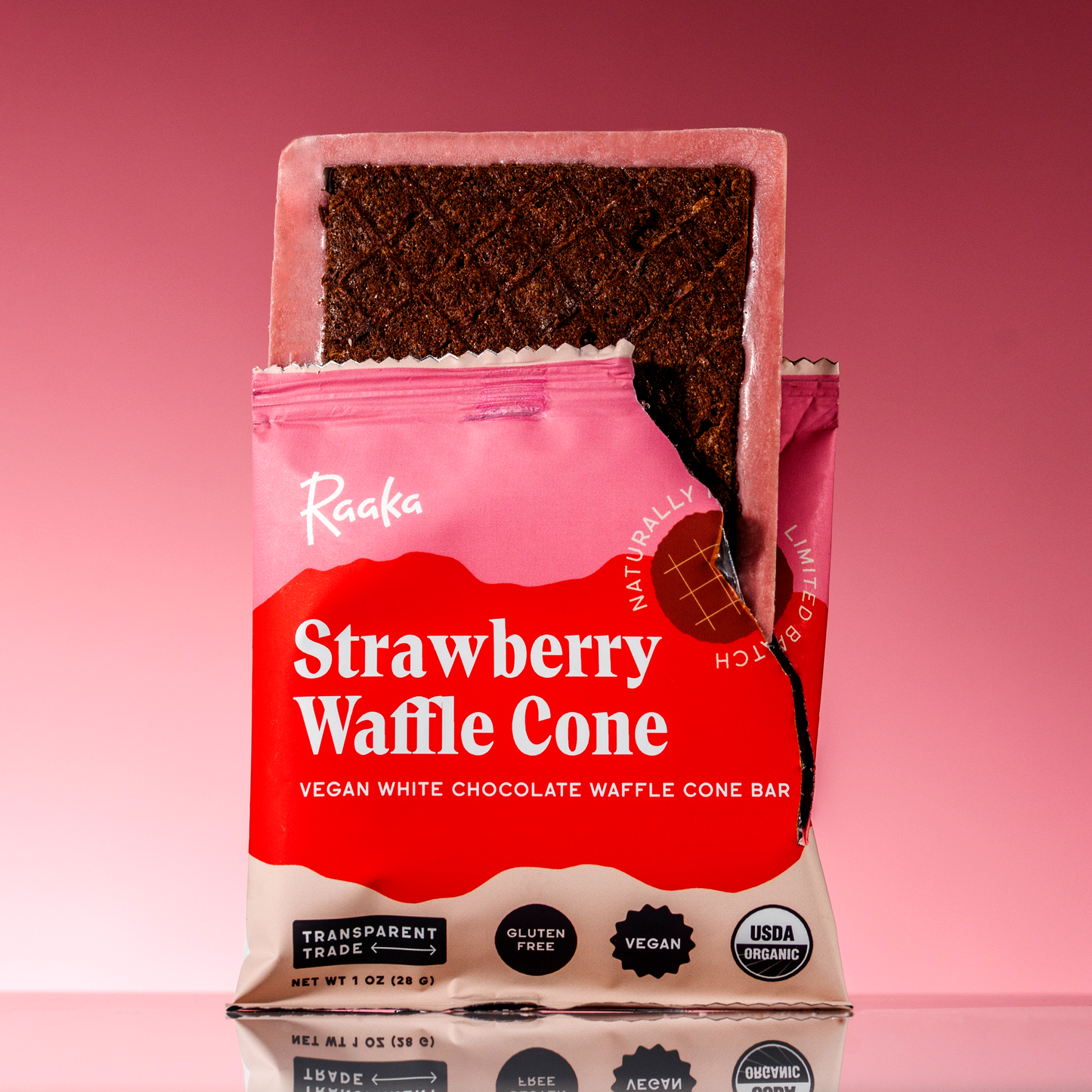 Raaka - Dipped Strawberry White Chocolate Waffle Cone Bar