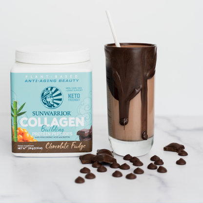 Sunwarrior - Chocolate Fudge Collagen Drink Powder - Vegan, Plant-Based