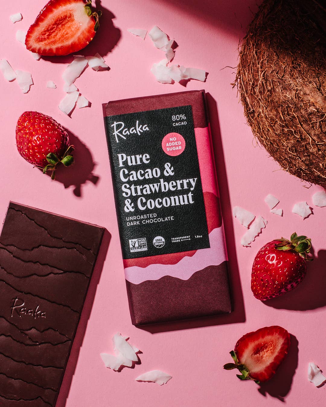 Raaka Chocolate - Pure Cacao & Strawberry & Coconut (No added sugar)