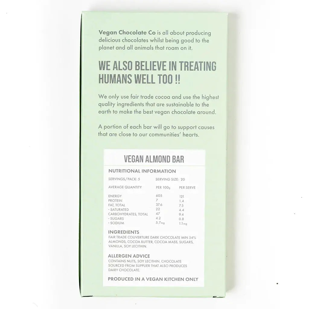 Vegan Chocolate Co - VEGAN ALMOND BAR (100G) GLUTEN FREE