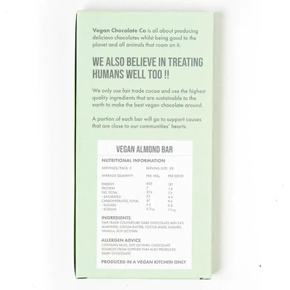 Vegan Chocolate Co - VEGAN ALMOND BAR (100G) GLUTEN FREE