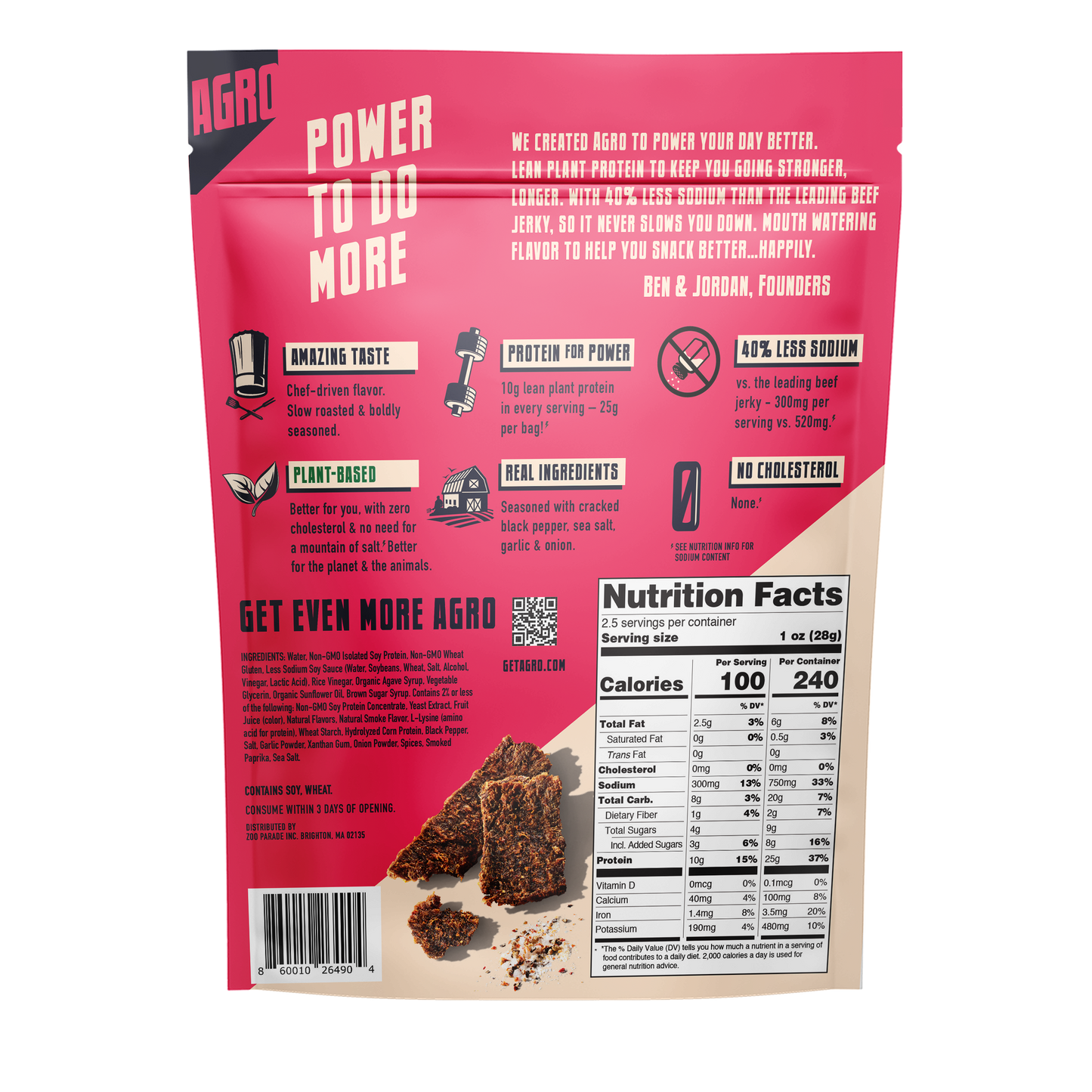 AGRO POWER Jerky - AGRO POWER Jerky - Vegan - Savory Original (8 x 2.5oz Bags)