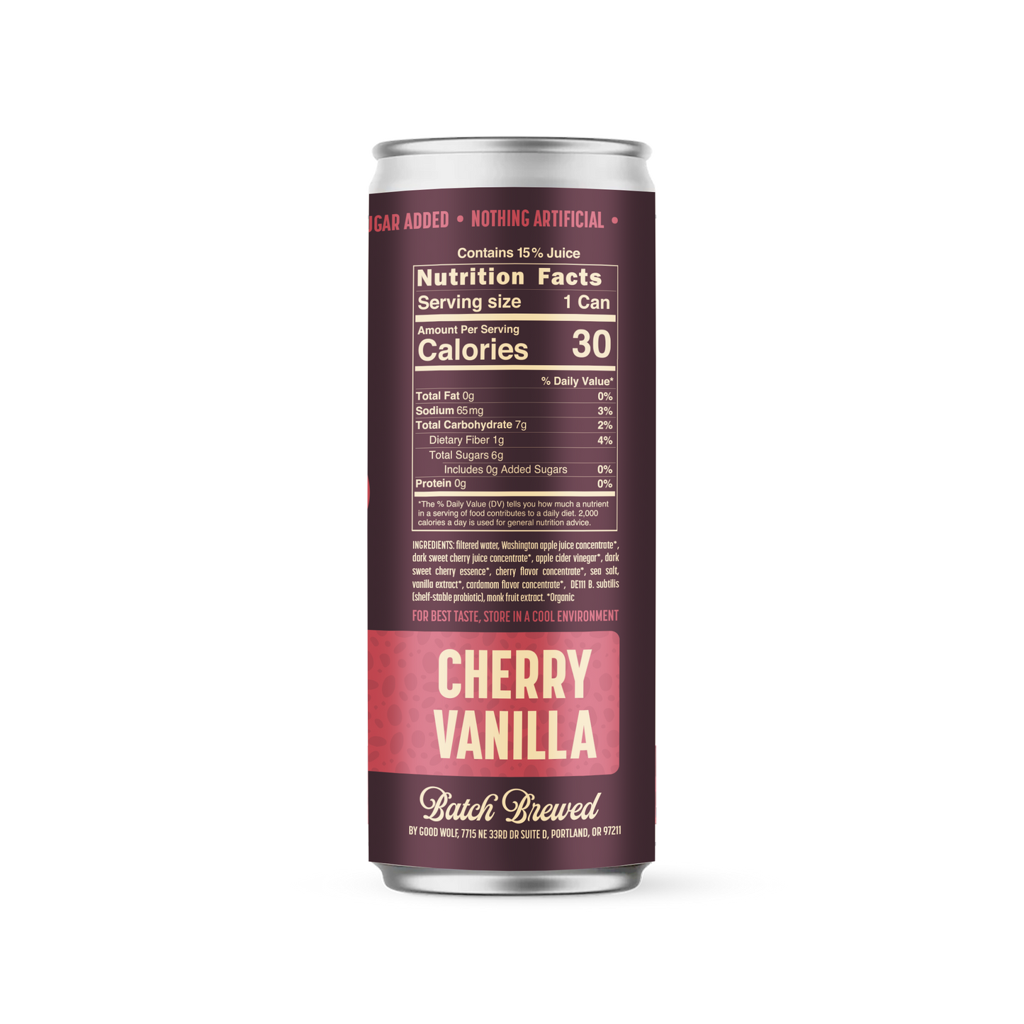 Good Wolf Beverages - Cherry Vanilla Probiotic Soda - No Added Sugar; Hand-Crafted