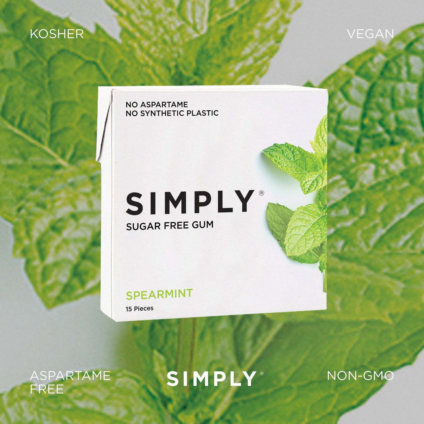 Simply Gum - Sugar Free Spearmint Gum - Natural + Plastic-Free