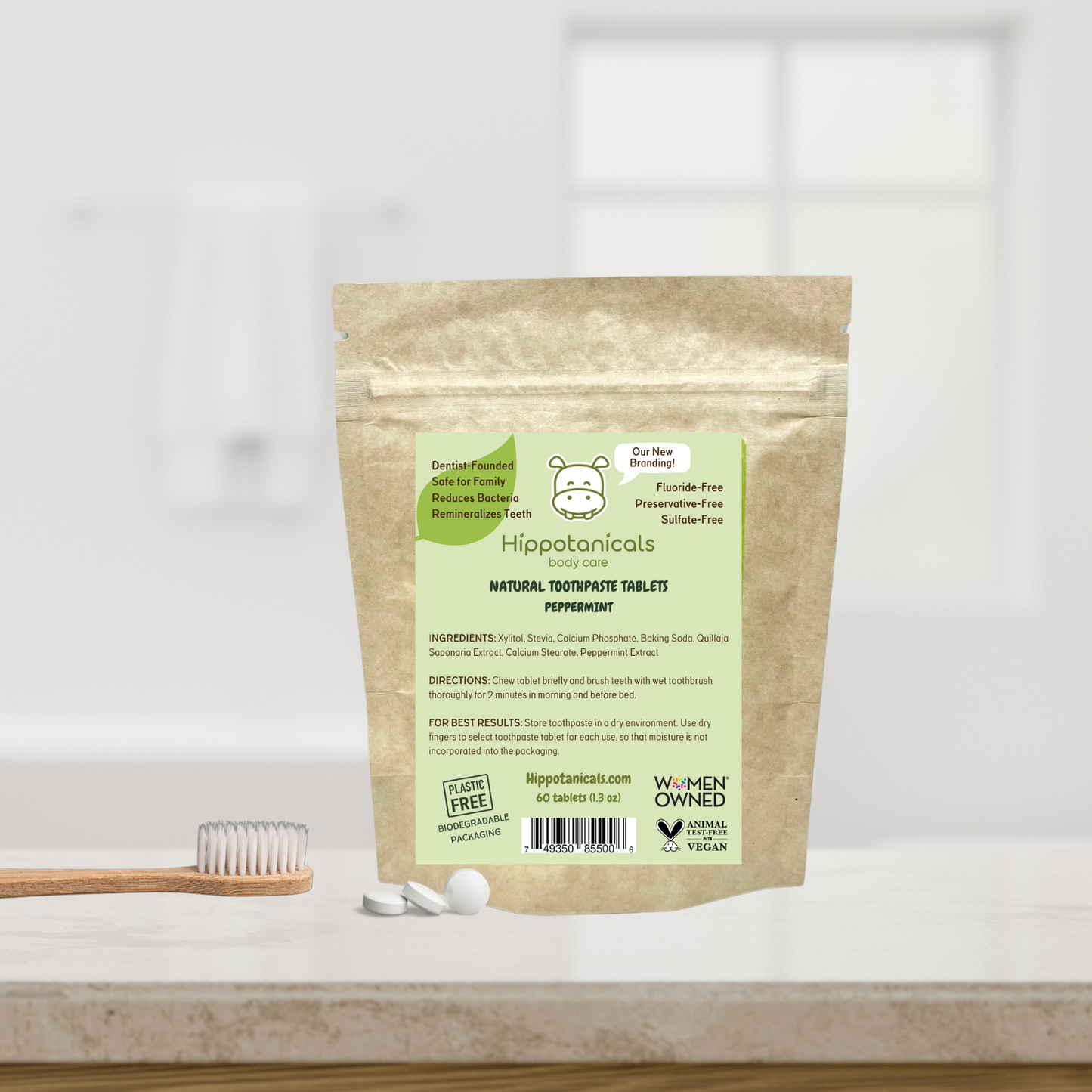 Hippotanicals - Toothpaste Tablets in Compostable Standup Pouch - Peppermint