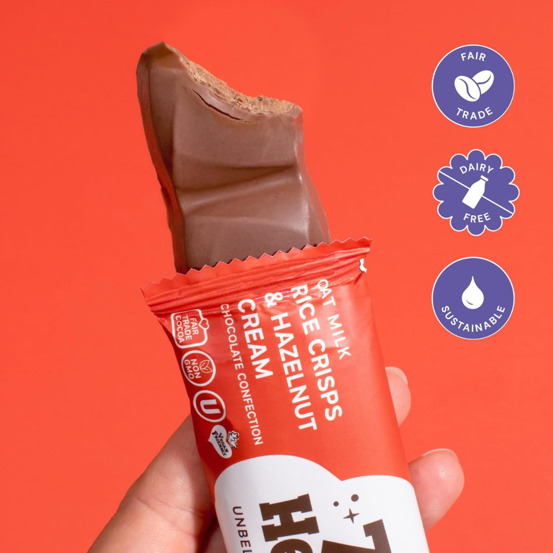 7th Heaven Chocolate - Vegan Oat Milk Chocolate Bar - Hazelnut Rice Crisps, Non-GMO