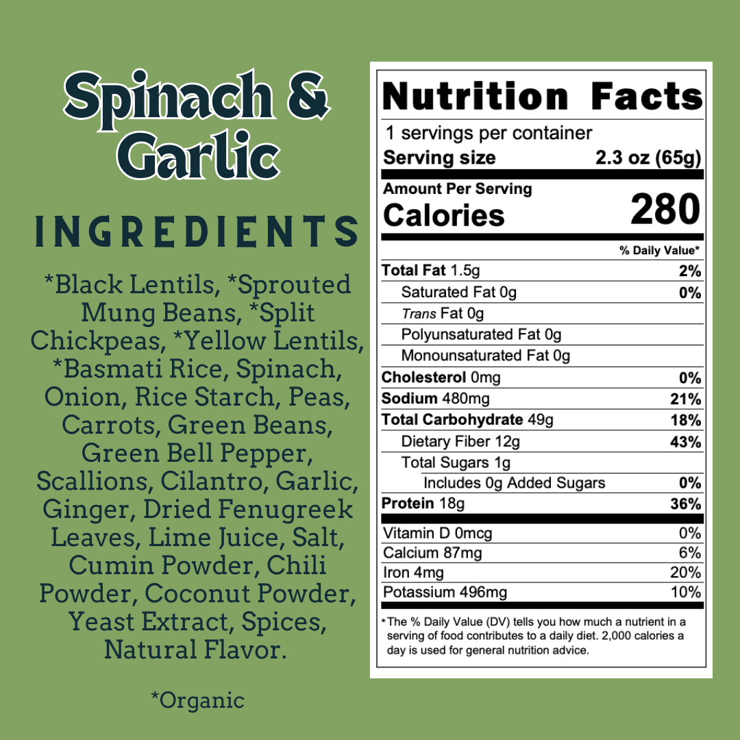 Aahana's Naturals - Spinach & Garlic - Sprouted Power Bowl - Vegan, Gluten-Free