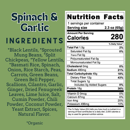 Aahana's Naturals - Spinach & Garlic - Sprouted Power Bowl - Vegan, Gluten-Free