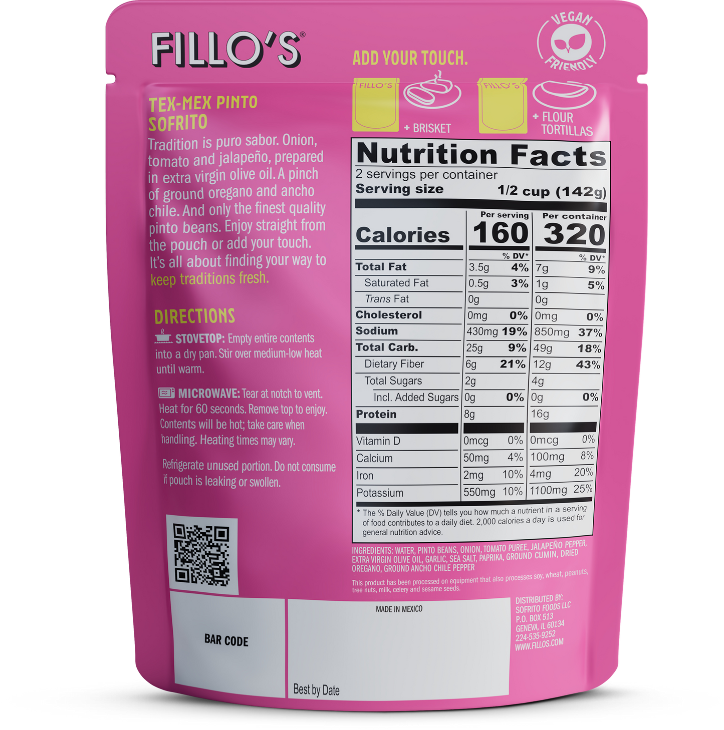FILLO'S - Tex-Mex Pinto Beans, Ready-to-Eat