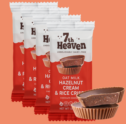 7th Heaven Chocolate - Oat Milk Hazelnut Cream & Rice Crisps Cups, Vegan & Kosher