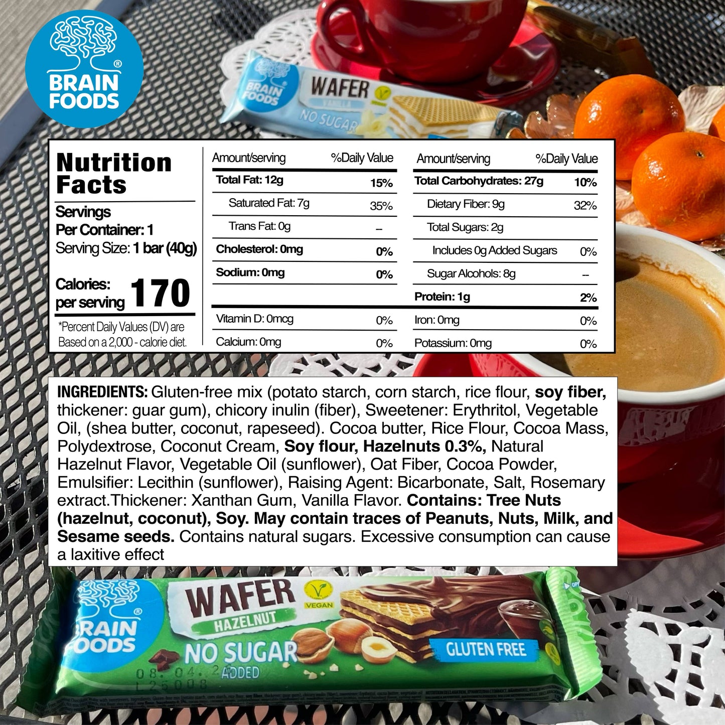 Wilton Mettler LLC - BRAIN FOODS Gluten Free Vegan Chocolate Hazelnut Wafer