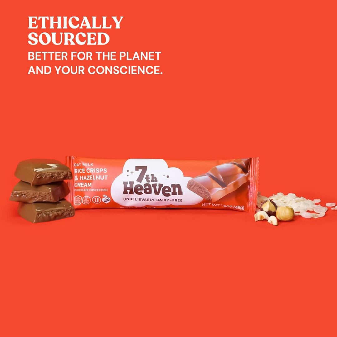 7th Heaven Chocolate - Vegan Oat Milk Chocolate Bar - Hazelnut Rice Crisps, Non-GMO