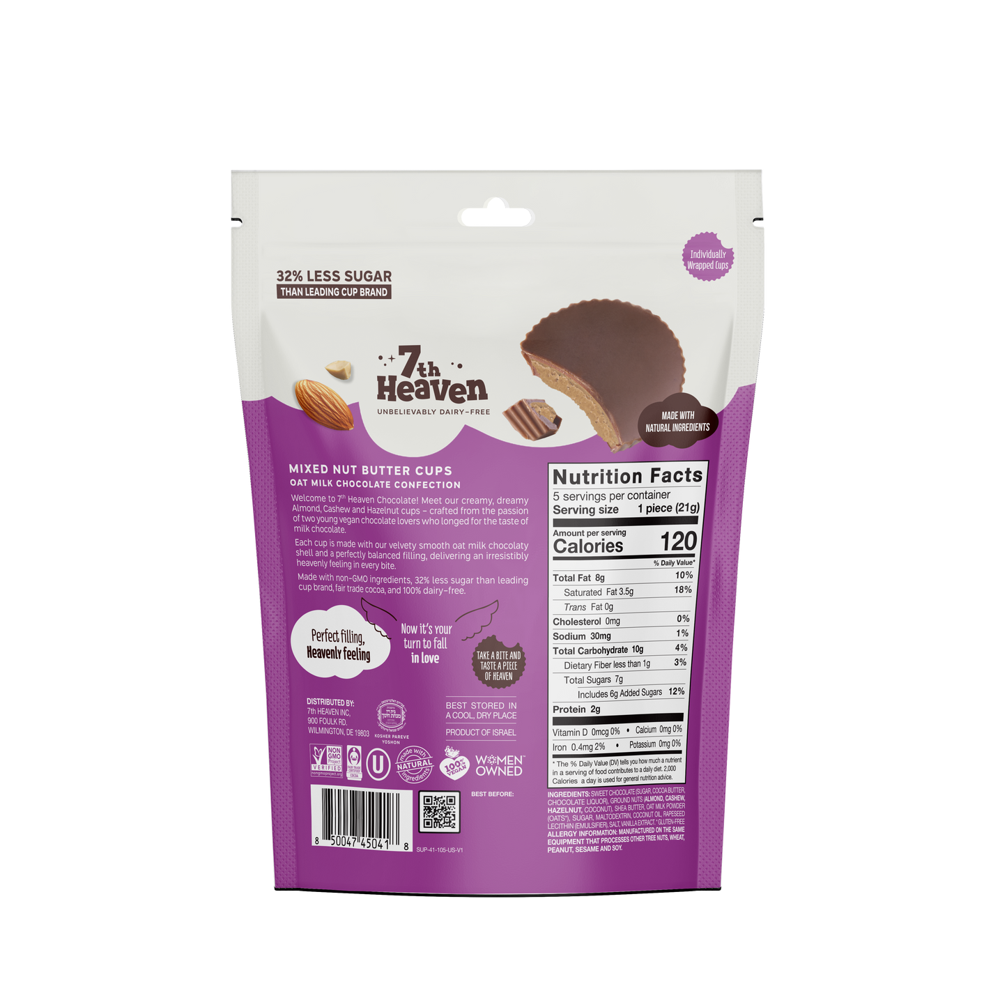 7th Heaven Chocolate - Oat Milk Chocolate Mixed Nut Butter Cups Pouch - Non-GMO