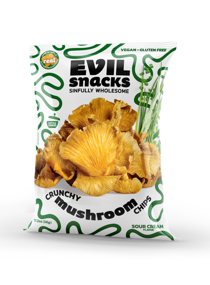 EVIL SNACKS - Crunchy Mushroom Chips Sour Cream Flavor 2oz Bag