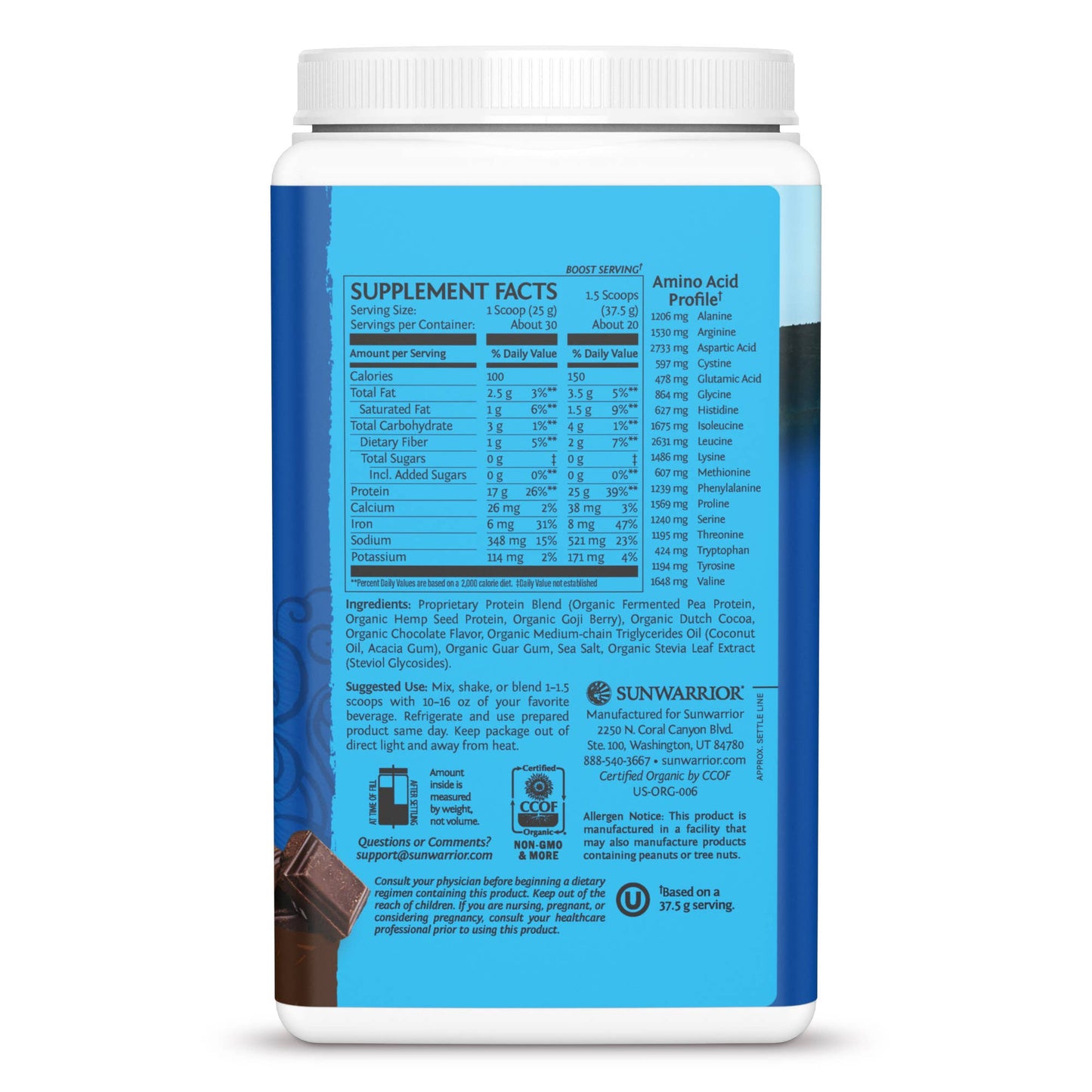 Sunwarrior - Warrior Blend Chocolate Protein - Pea Protein Powder: 750g