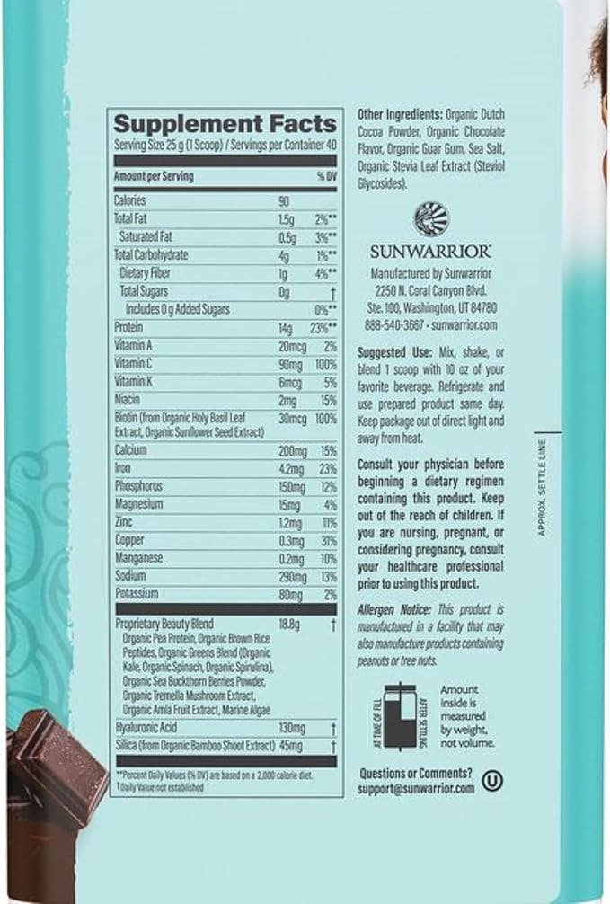 Sunwarrior - Chocolate Fudge Collagen Drink Powder - Vegan, Plant-Based