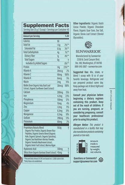 Sunwarrior - Chocolate Fudge Collagen Drink Powder - Vegan, Plant-Based