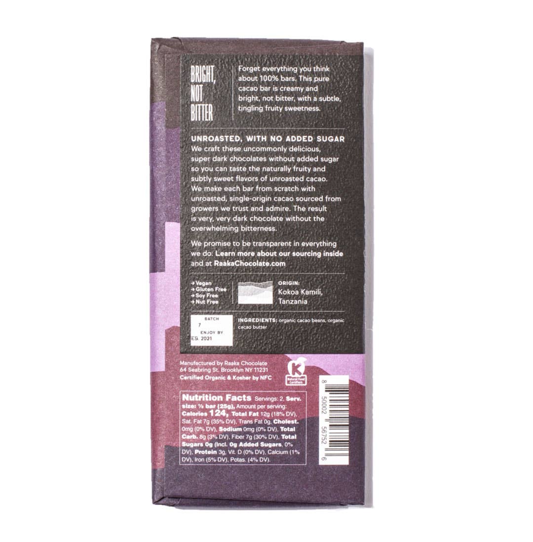 Raaka Chocolate - Cacao (No Added Sugar) Chocolate Bar