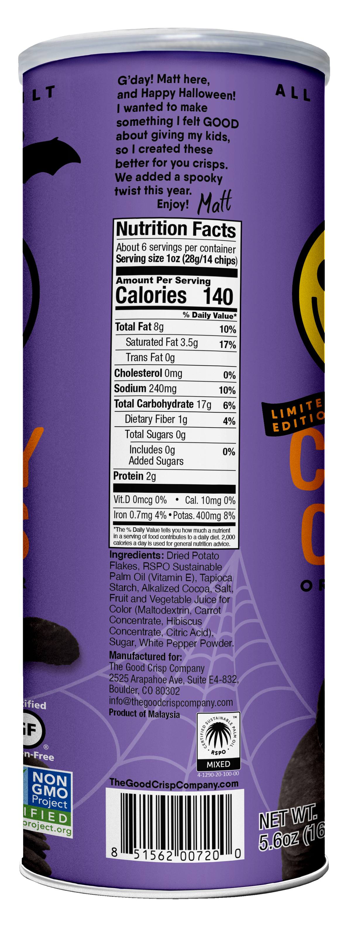 The Good Crisp Company - Halloween Creepy Crisps - 5.6oz Can