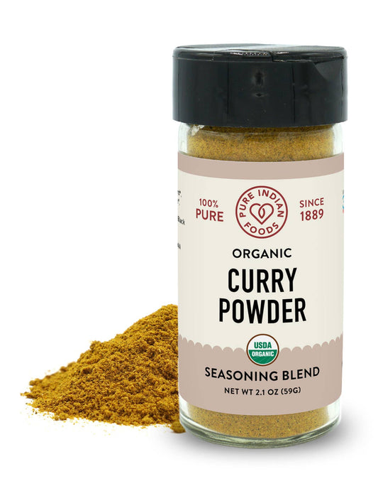 Pure Indian Foods - Curry Powder Seasoning Blend, Certified Organic: 2.1 oz Glass Bottle