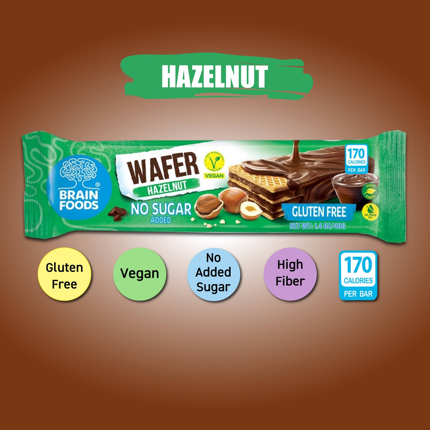 Wilton Mettler LLC - BRAIN FOODS Gluten Free Vegan Chocolate Hazelnut Wafer