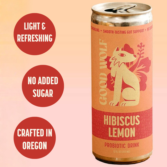 Good Wolf Beverages - Hibiscus Lemon Probiotic Soda  -No Added Sugar; Hand-Crafted