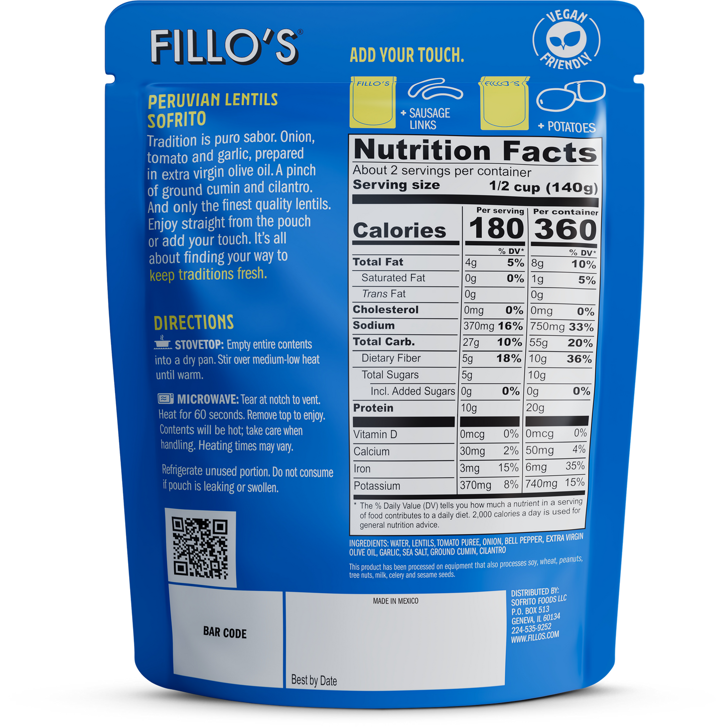 FILLO'S - Peruvian Lentils, Ready-to-Eat