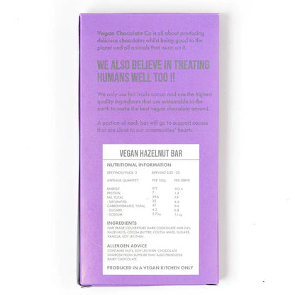 Vegan Chocolate Co - VEGAN HAZELNUT BAR (100G)