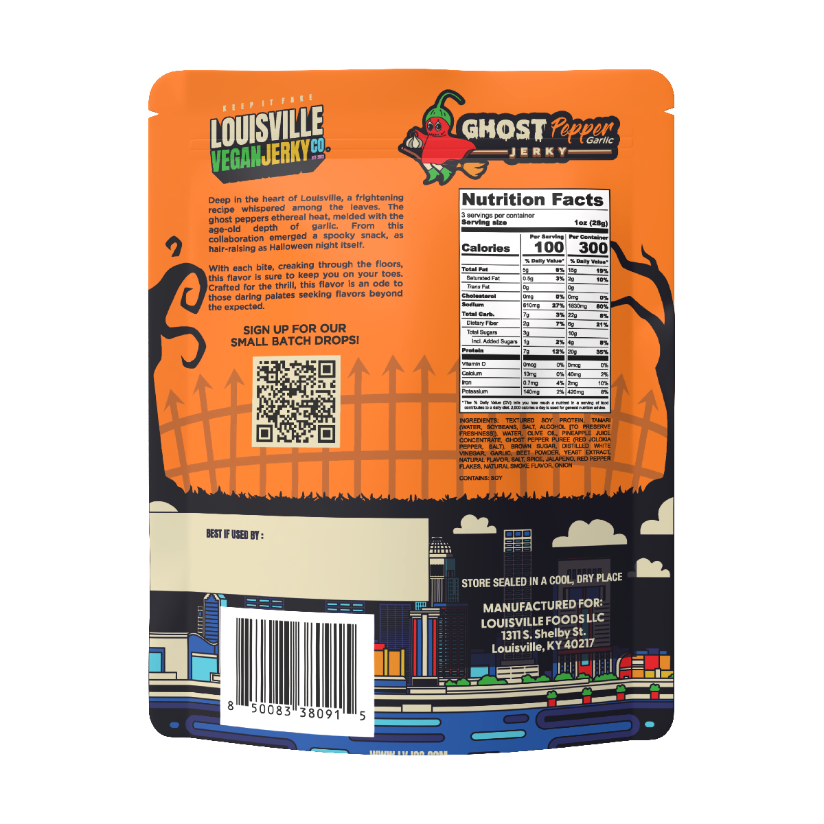 Louisville Brands - Vegan & Plant Based Ghost Pepper & Garlic Jerky 3 oz