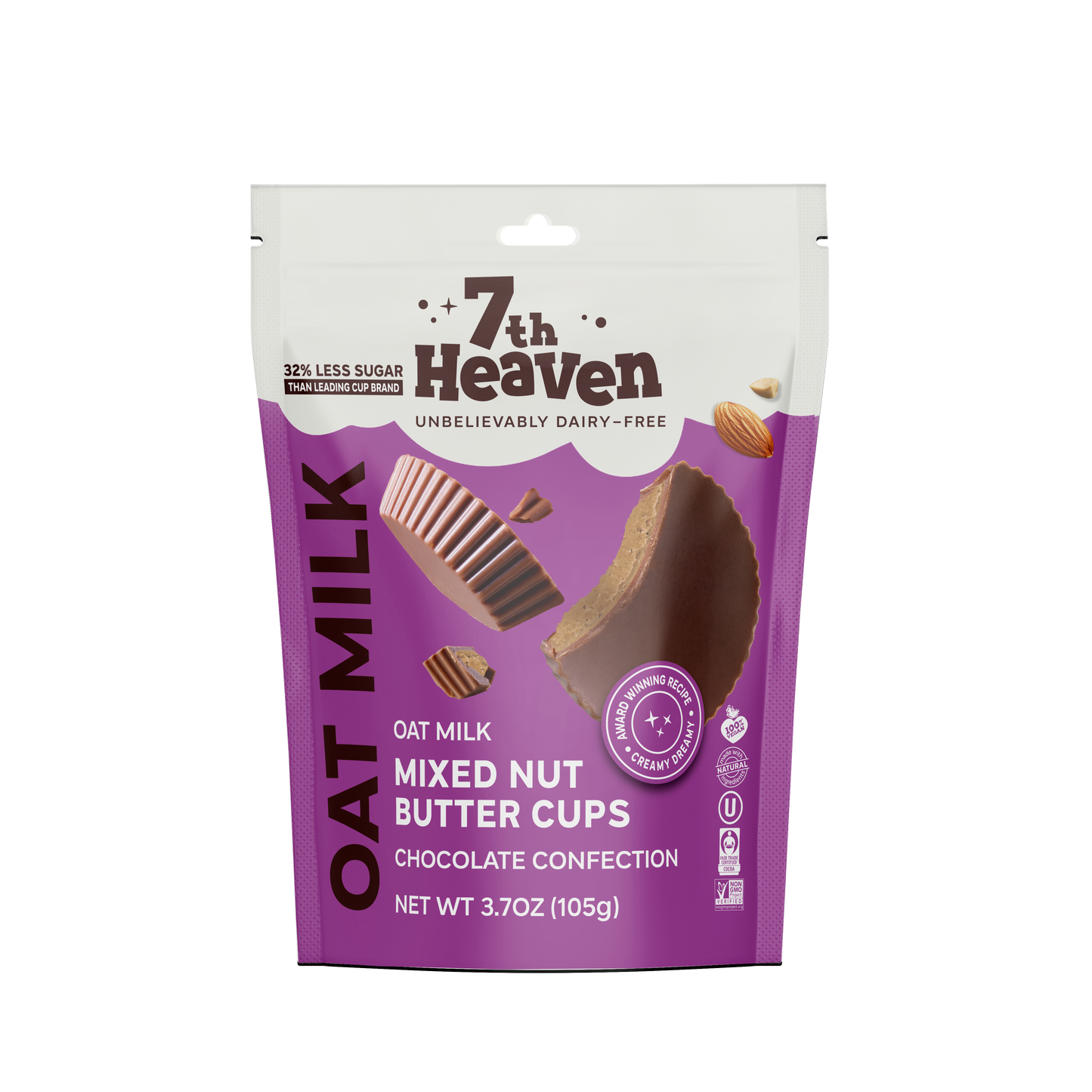 7th Heaven Chocolate - Oat Milk Chocolate Mixed Nut Butter Cups Pouch - Non-GMO