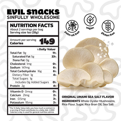 EVIL SNACKS - Crunchy Mushroom Chips Original Umami Flavor 2oz