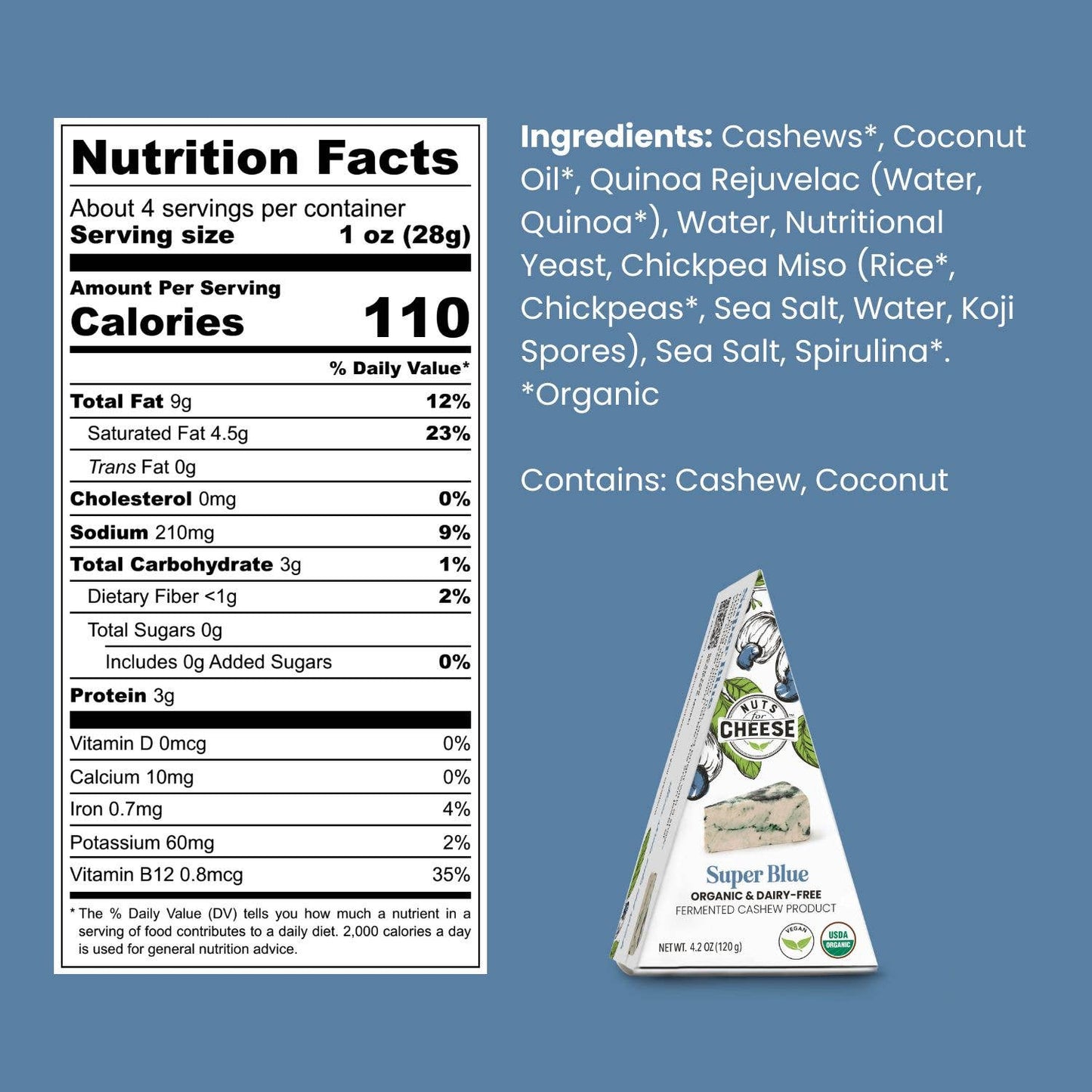 Nuts For Cheese - Super Blue Cashew Cheese Wedge | Organic | Artisan | Vegan