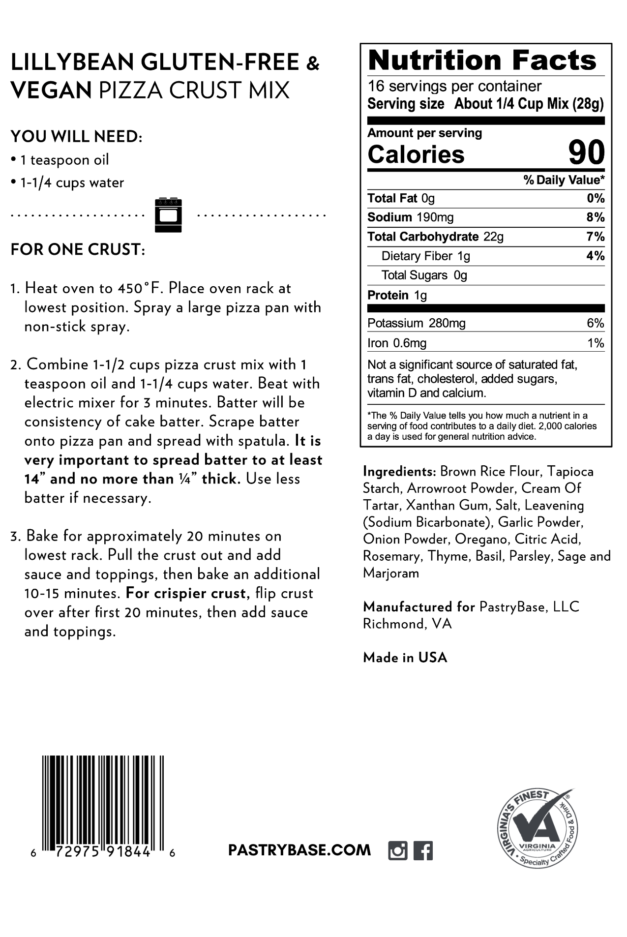 LillyBean Baking - Pizza Crust Mix (Vegan & Gluten-Free)